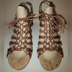 Guess cork heel, tie-front wedges